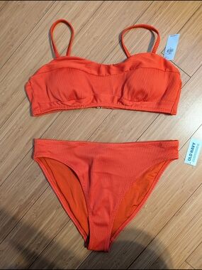 Old Navy Ribbed Orange Bikini Set - Women's Two-Piece Swimwear